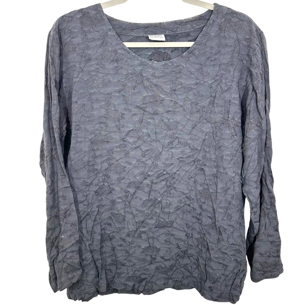 CP Shades Size Small Lagenlook Boho Crinkle Gray Long Sleeve Top Textured Blouse